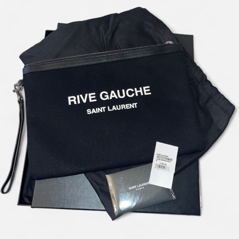 SAINT LAURENT Linen Canvas Rive Gouche Zipped Pouch - Picture 3 of 6